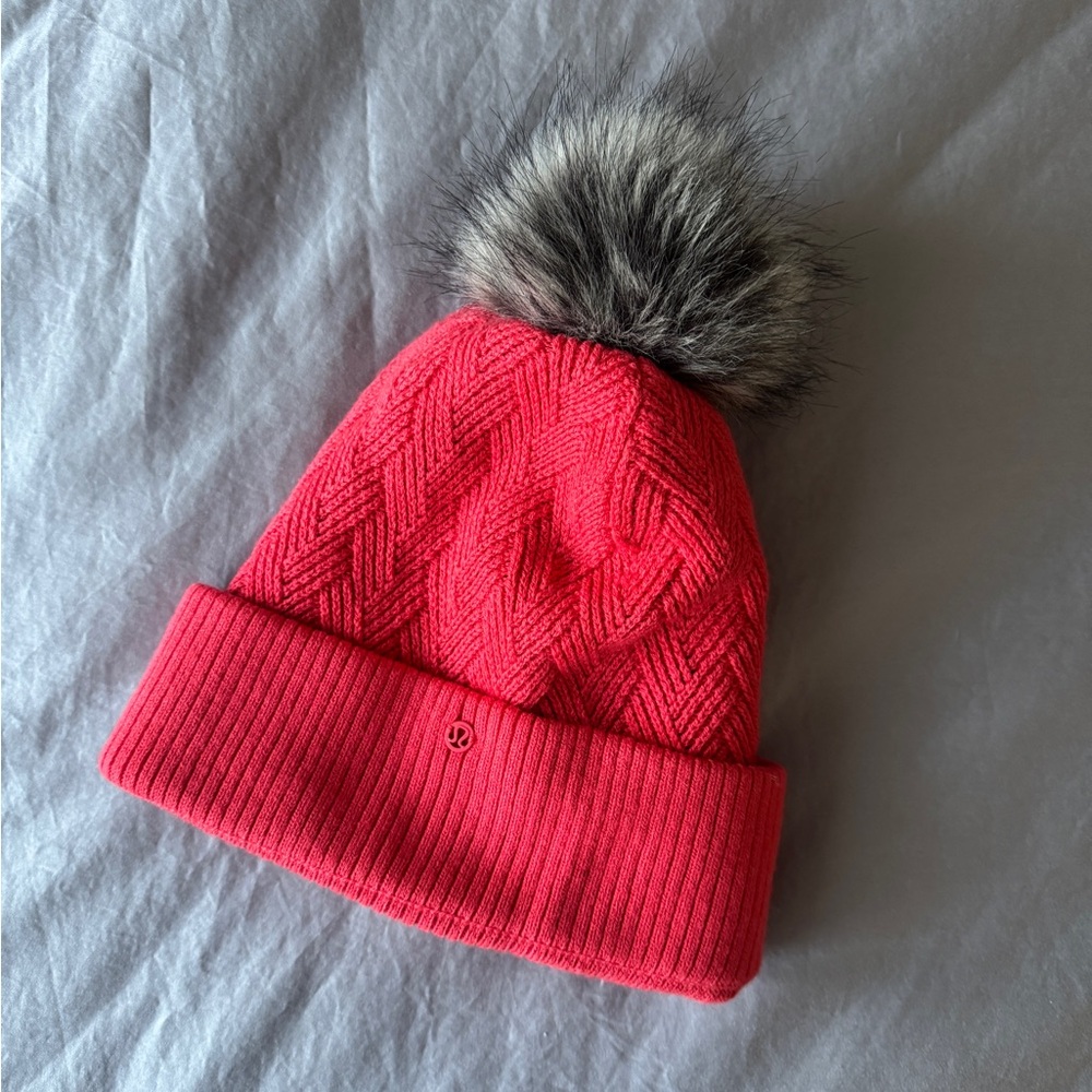lululemon athletica Kids Red Beanie with Faux Fur Pom-Pom